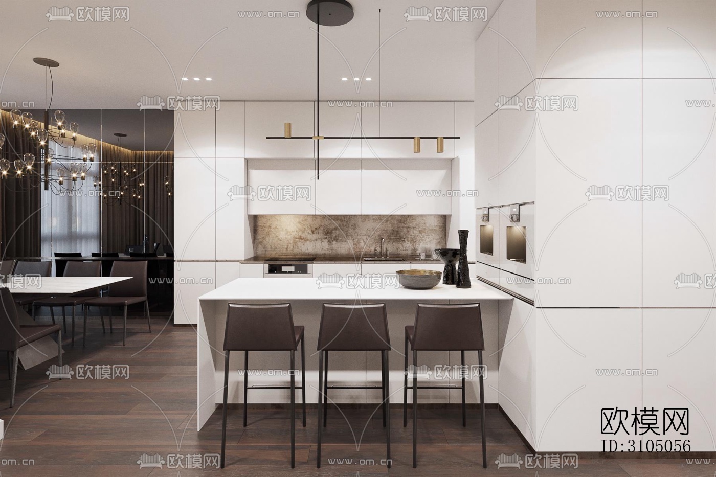 现代厨房效果图下载（渲染图2）