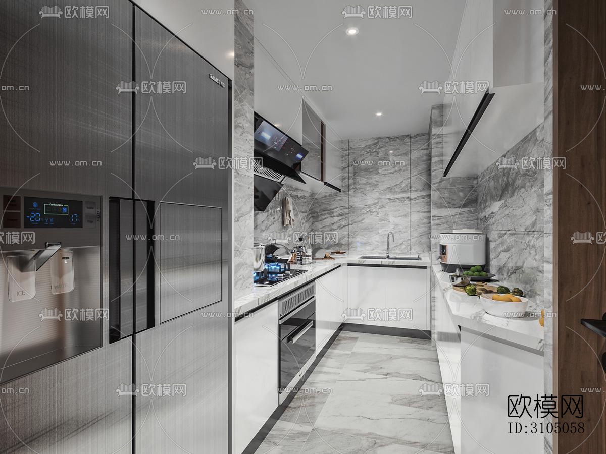 现代厨房效果图下载（渲染图3）