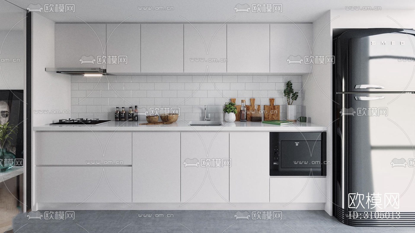 现代厨房效果图下载（渲染图2）