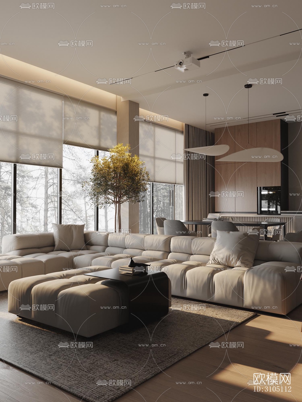 现代平层效果图下载（渲染图8）