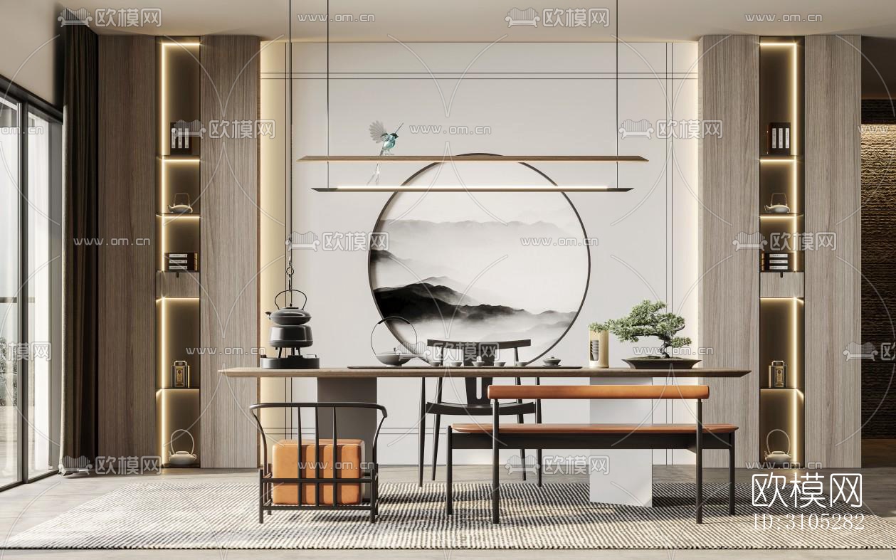 新中式茶室效果图下载（渲染图2）