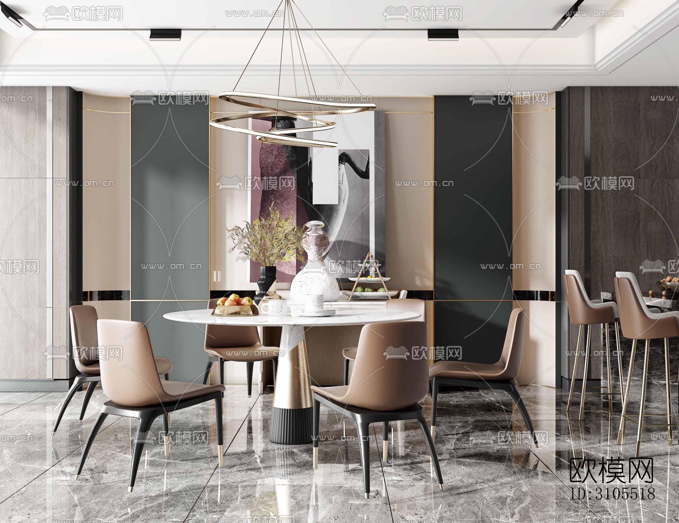 现代餐厅效果图下载（渲染图2）