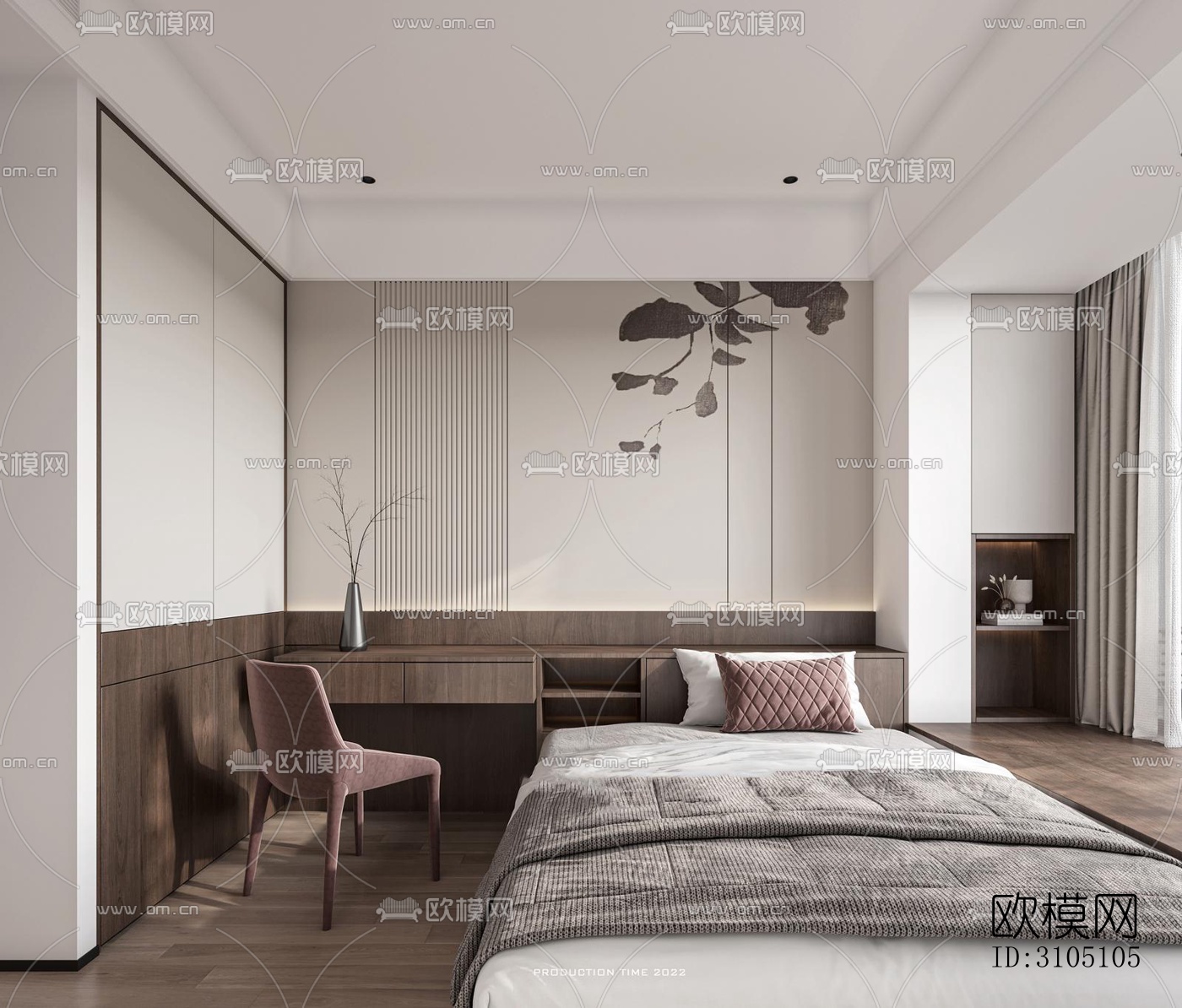 新中式平层效果图下载（渲染图2）