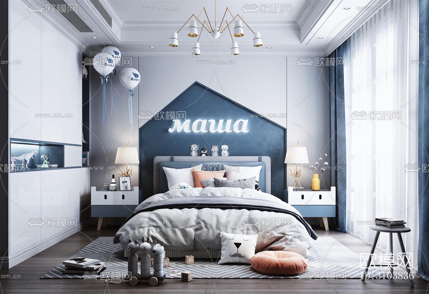 北欧儿童房效果图下载（渲染图1）