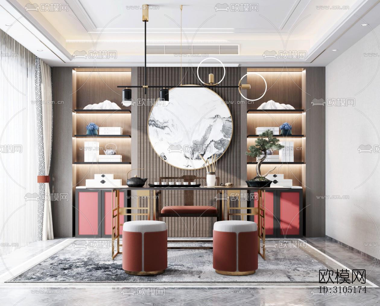 新中式茶室效果图下载（渲染图4）