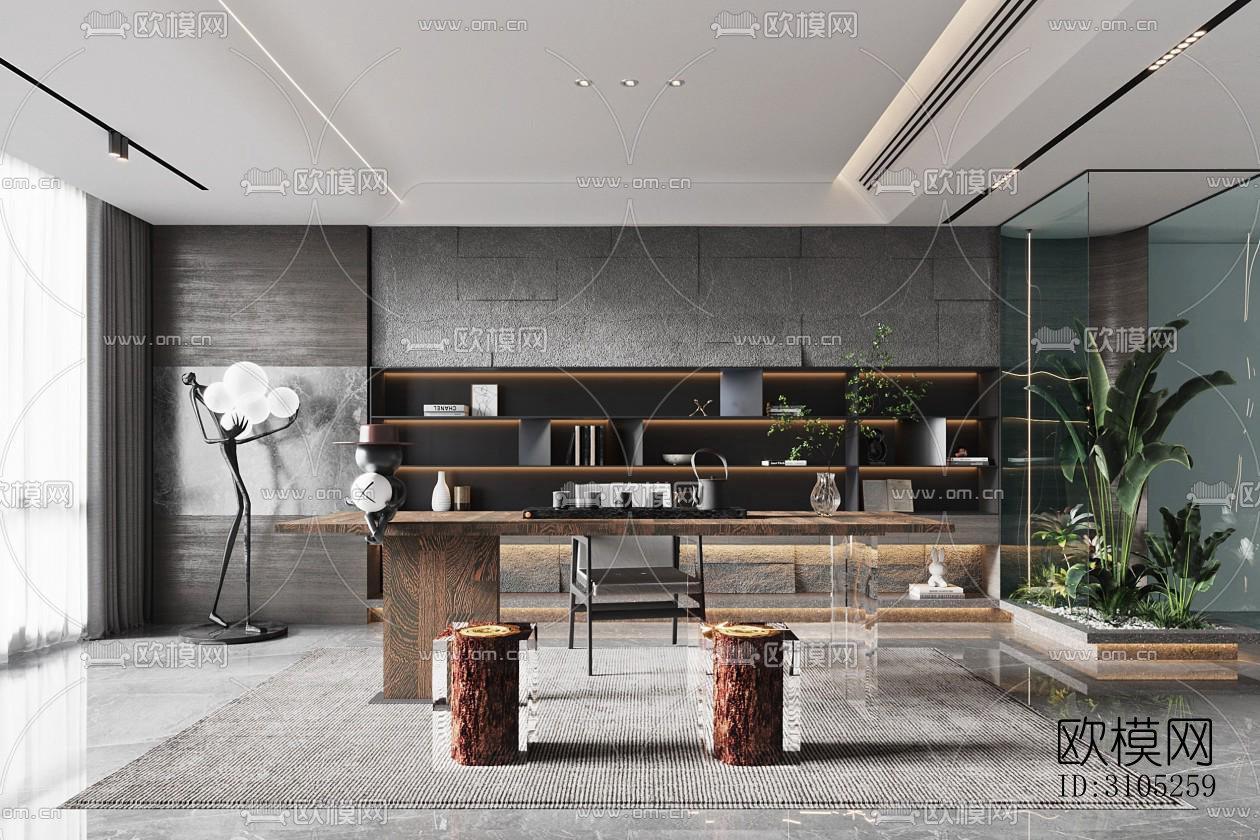 新中式茶室效果图下载（渲染图3）