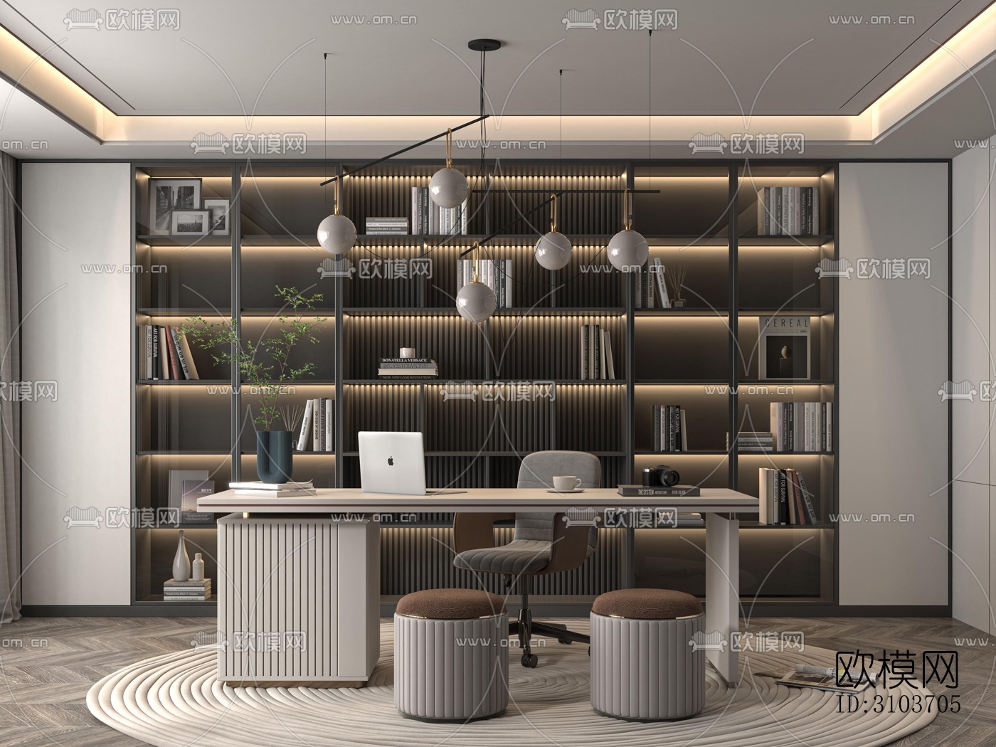 现代书房效果图下载（渲染图3）