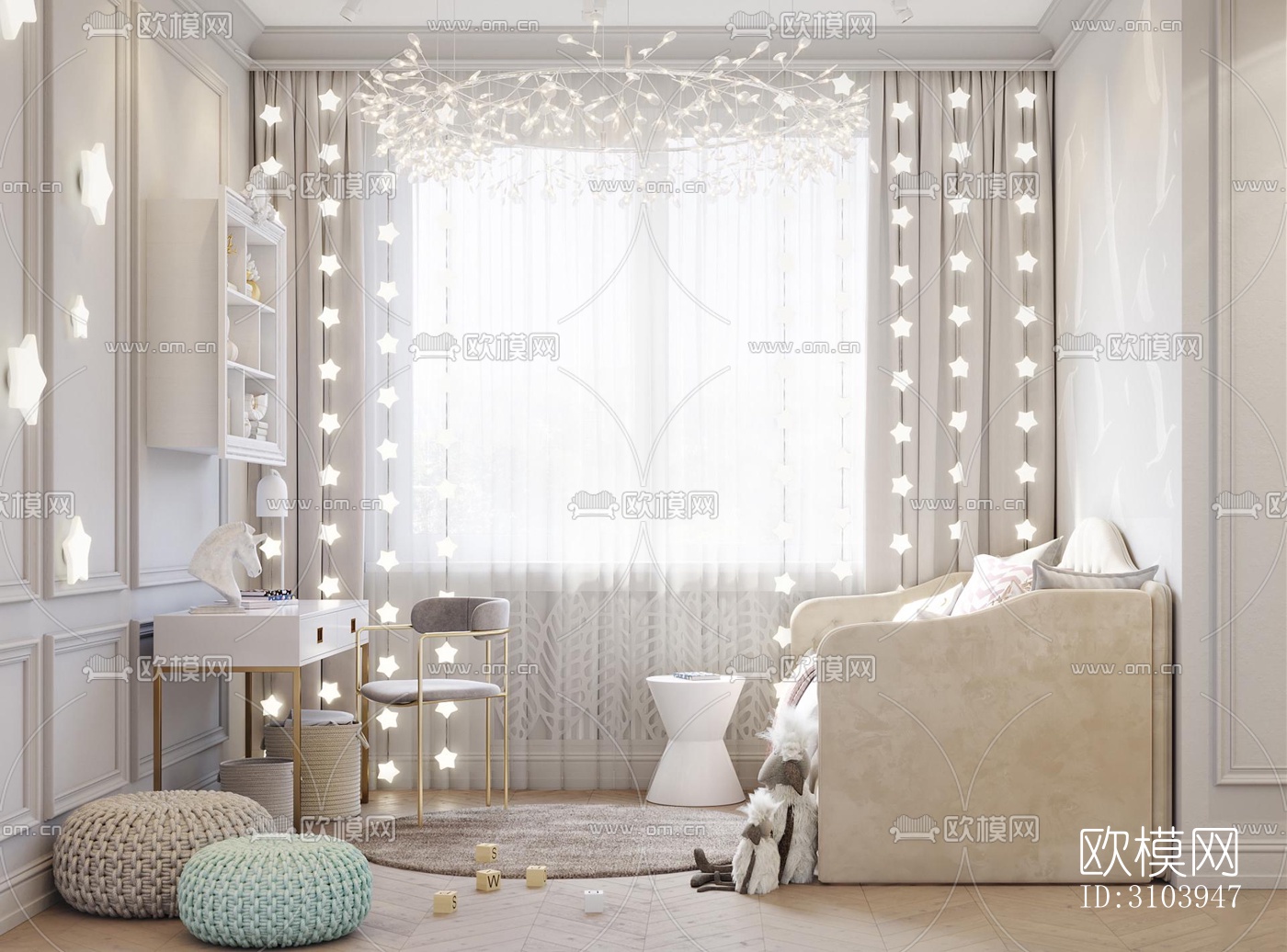 法式儿童房效果图下载（渲染图1）