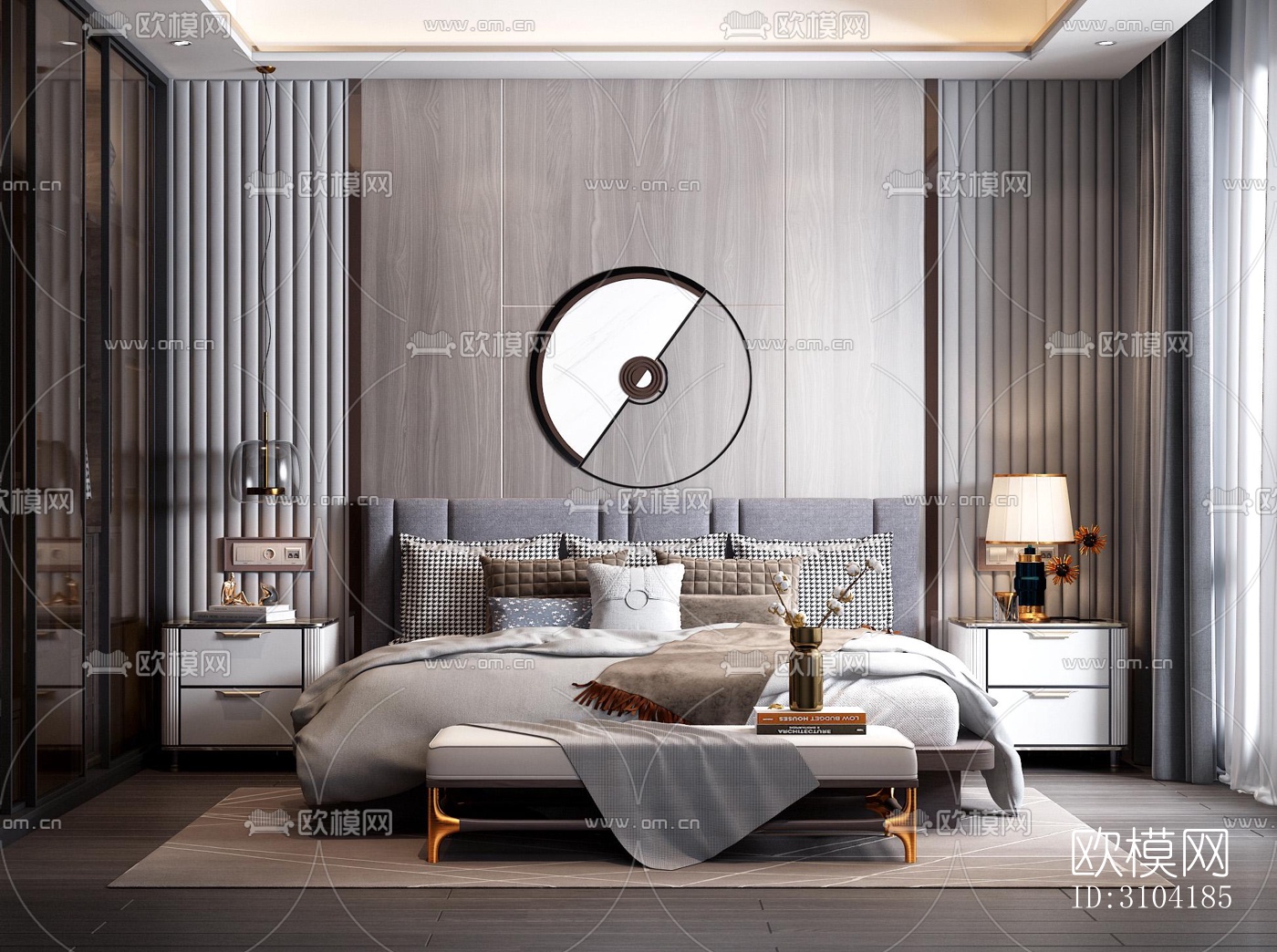 新中式卧室效果图下载（渲染图5）