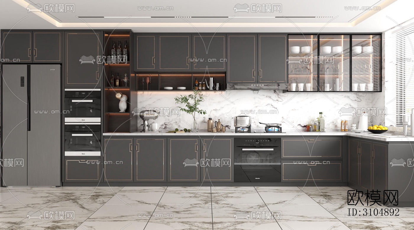 新中式厨房效果图下载（渲染图2）