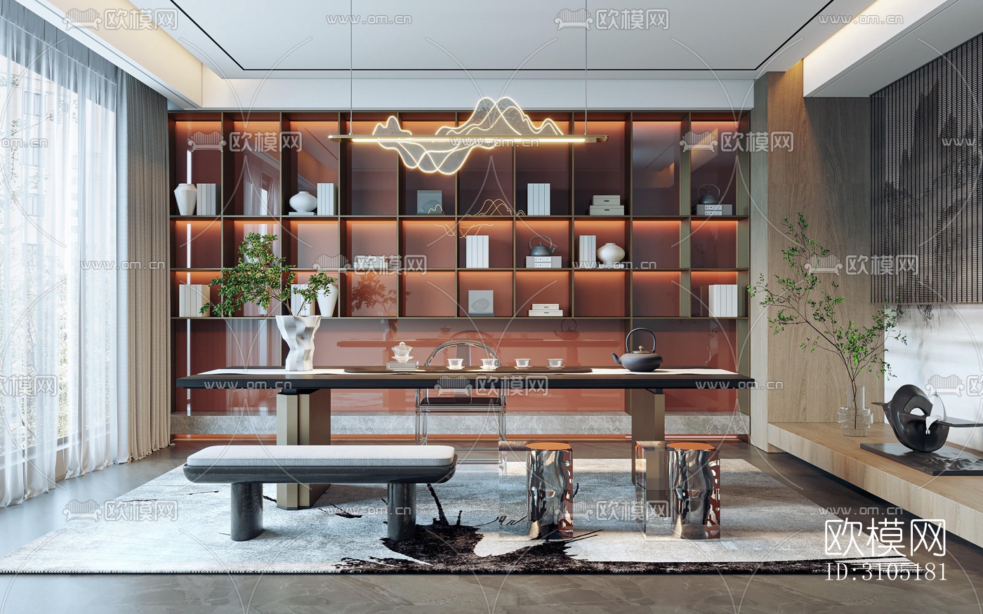 新中式茶室效果图下载（渲染图5）