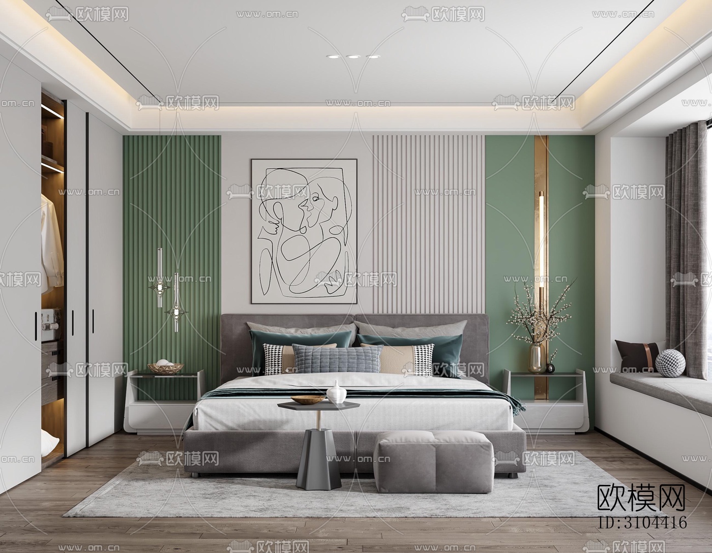 现代卧室效果图下载（渲染图4）