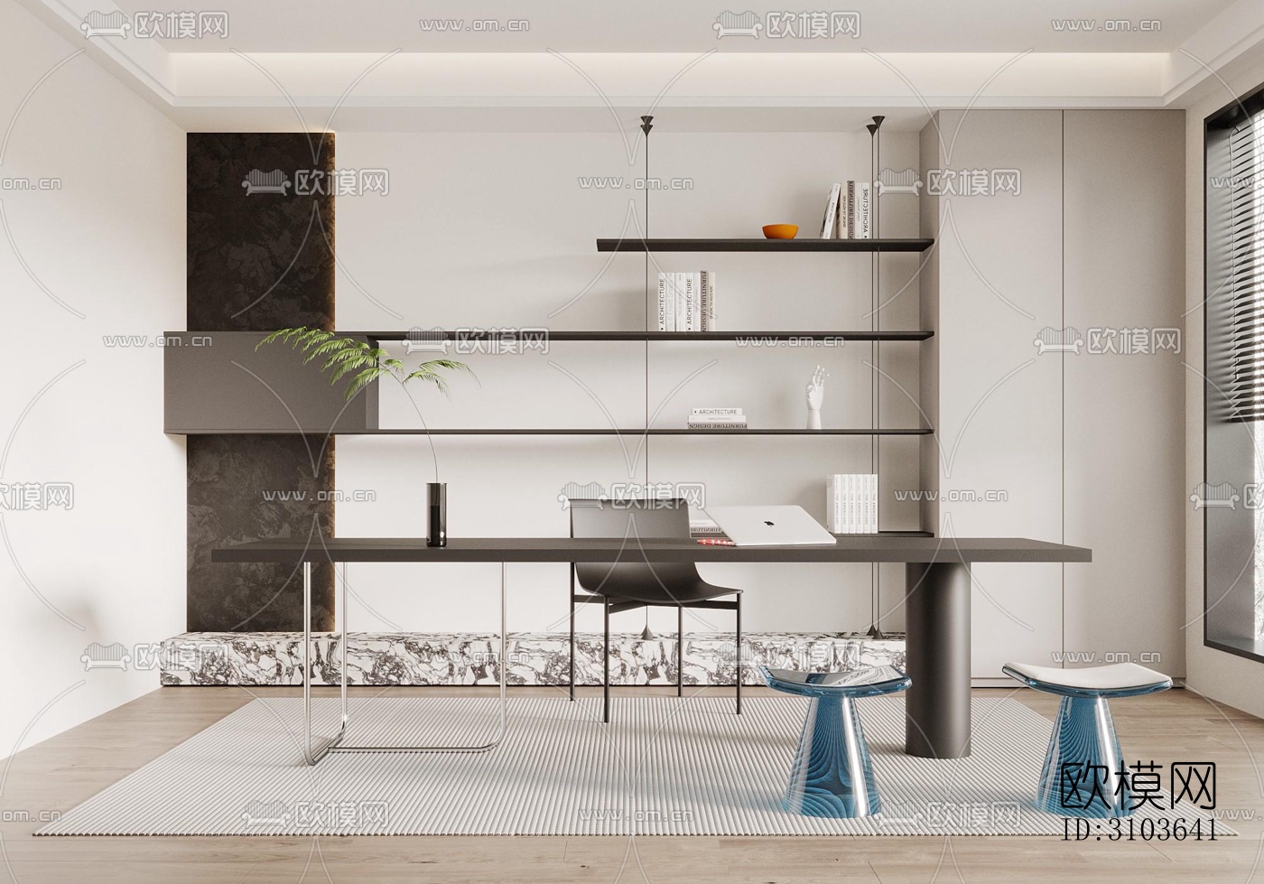 现代书房效果图下载（渲染图1）