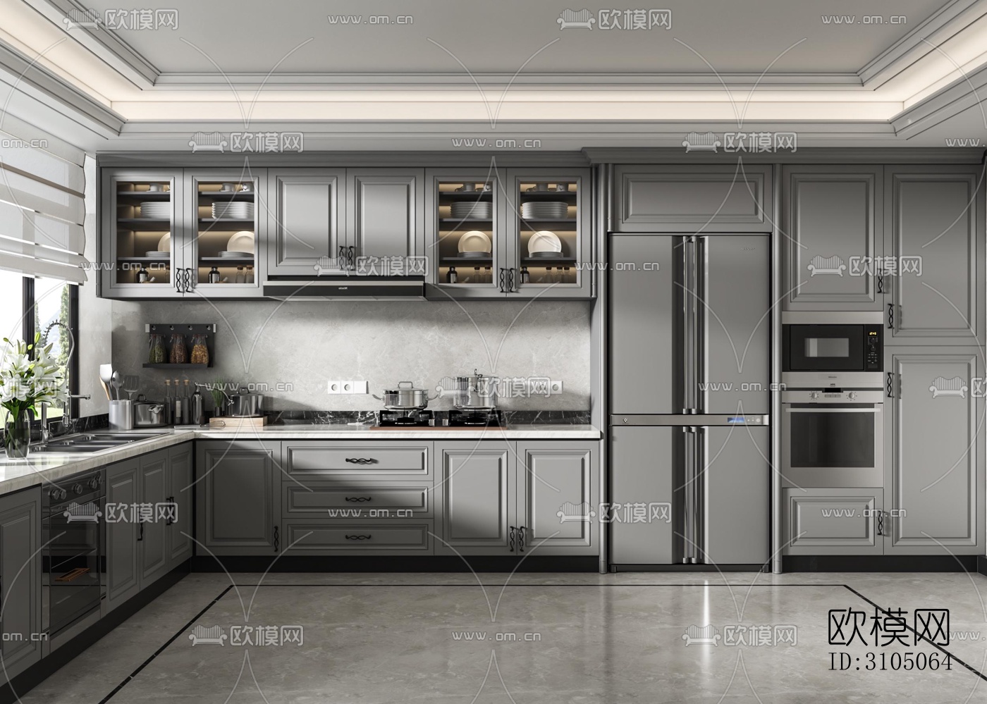 美式厨房效果图下载（渲染图2）