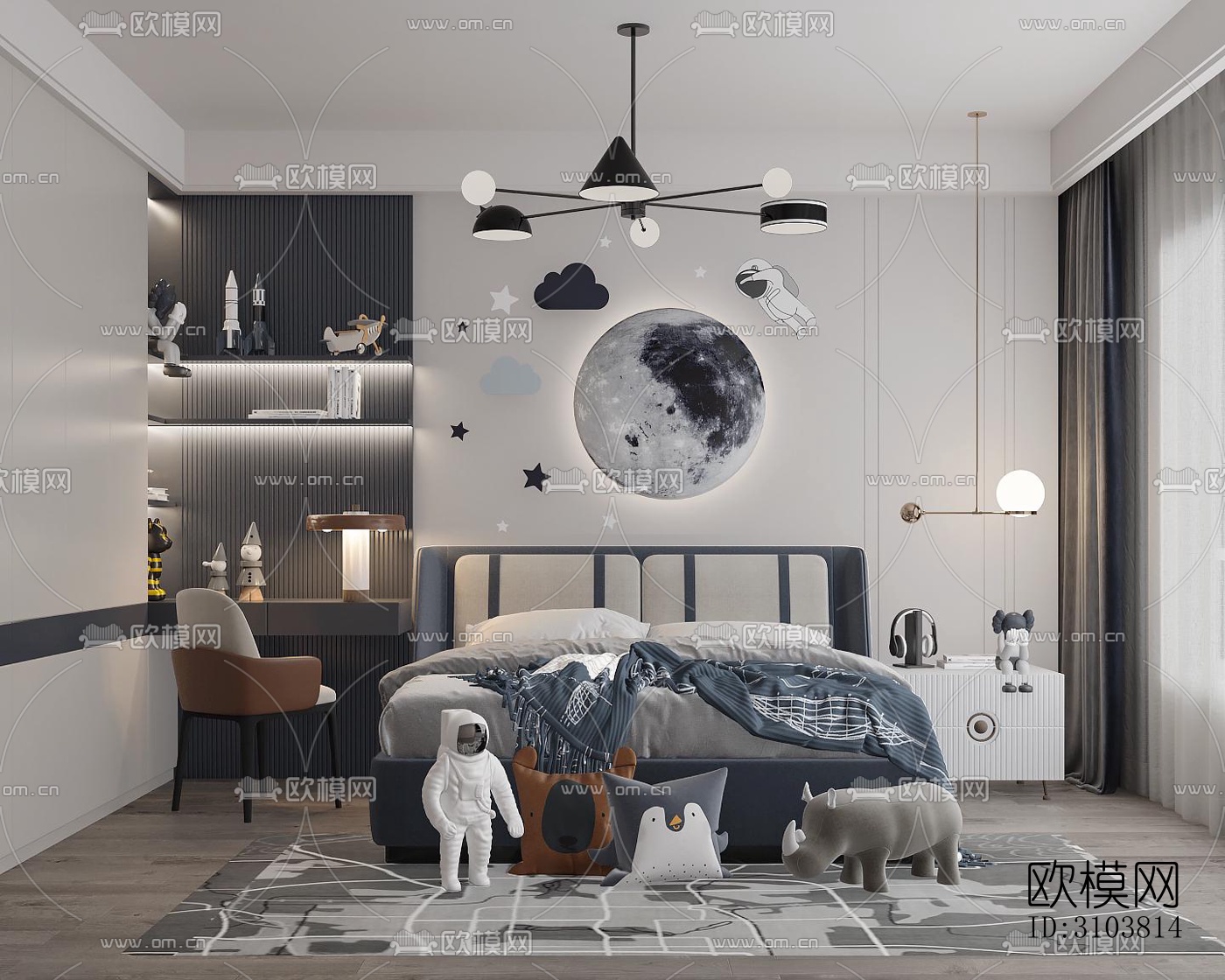 北欧儿童房效果图下载（渲染图1）