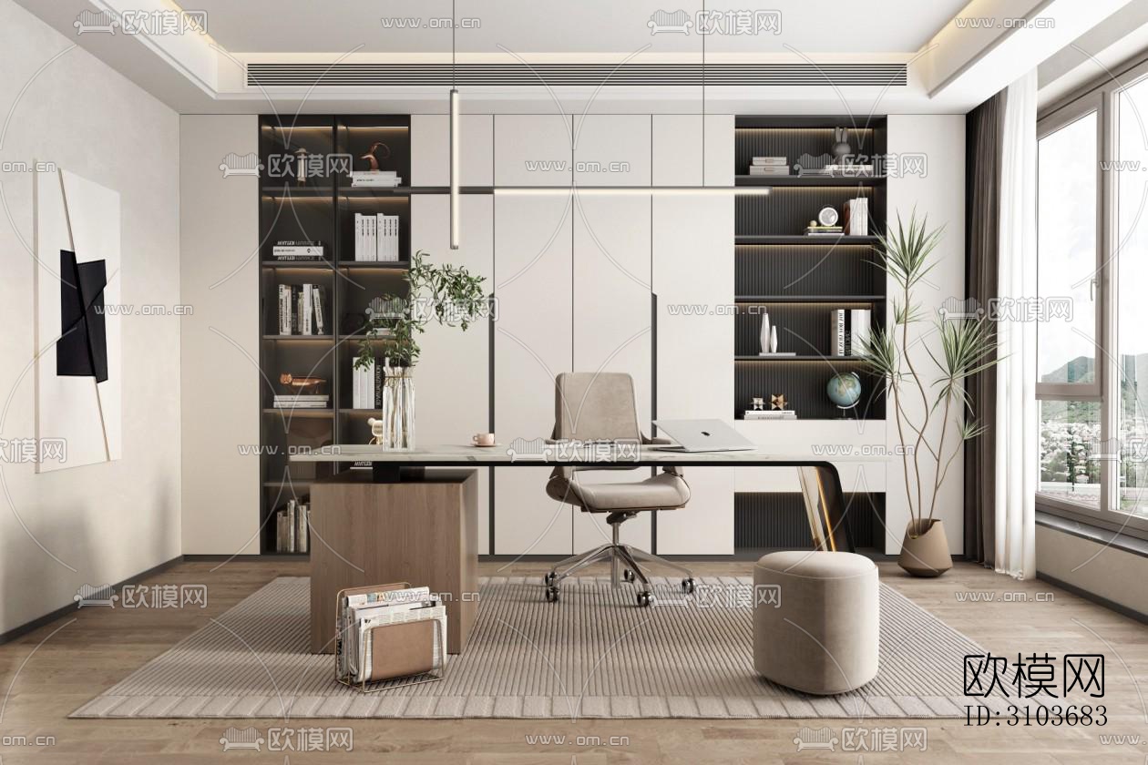 现代书房效果图下载（渲染图2）