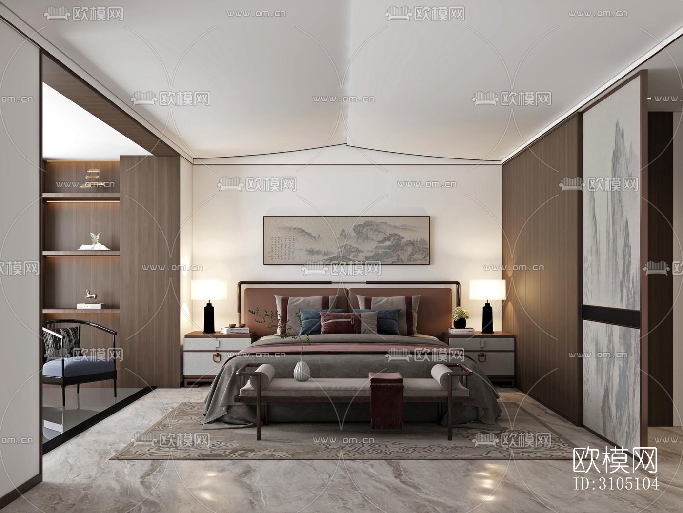 新中式平层效果图下载（渲染图8）