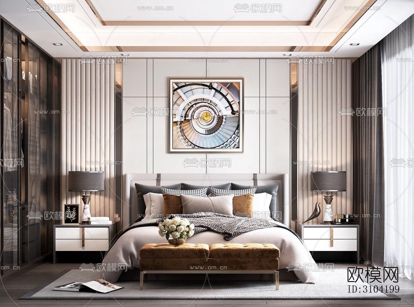 欧式卧室效果图下载（渲染图4）