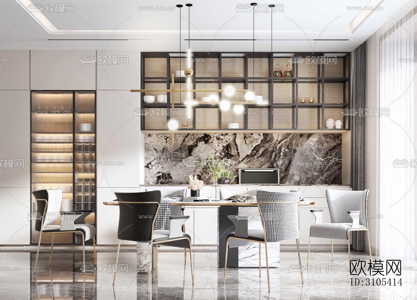 现代餐厅效果图下载（渲染图3）