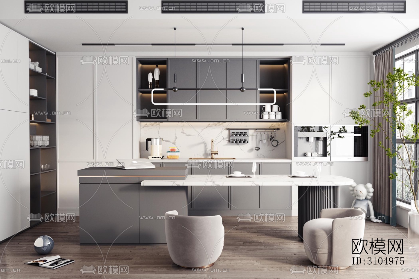 现代厨房效果图下载（渲染图1）
