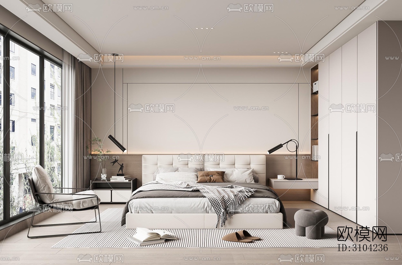 现代卧室效果图下载（渲染图4）