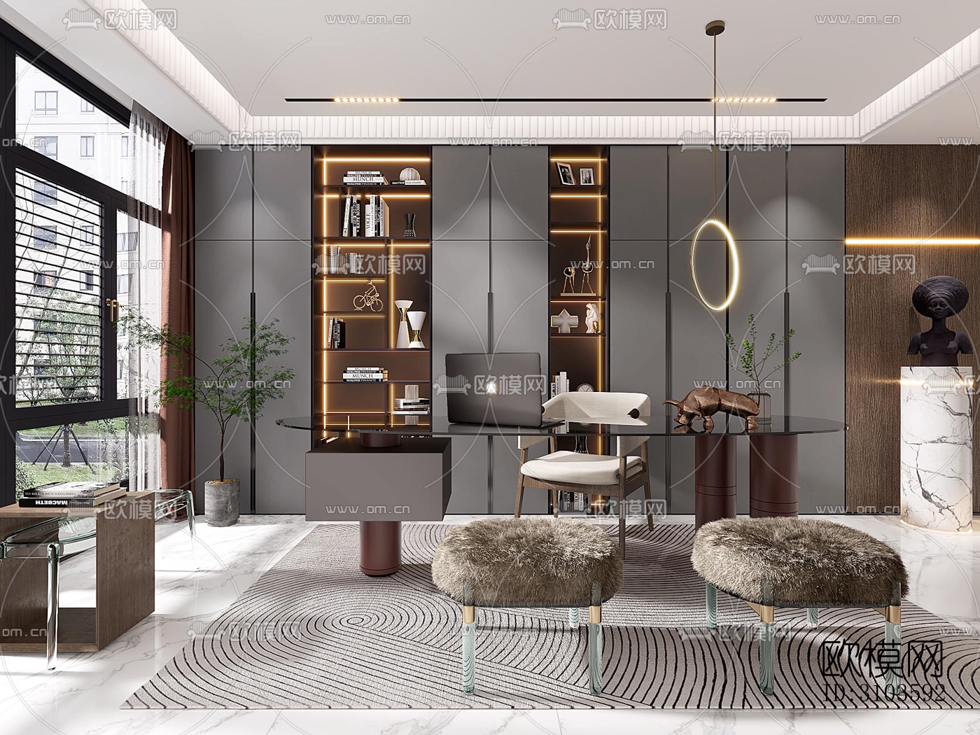北欧书房效果图下载（渲染图2）