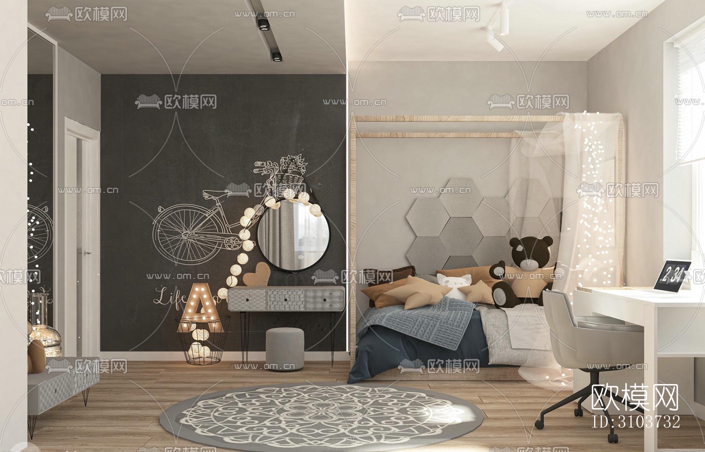 北欧儿童房效果图下载（渲染图4）