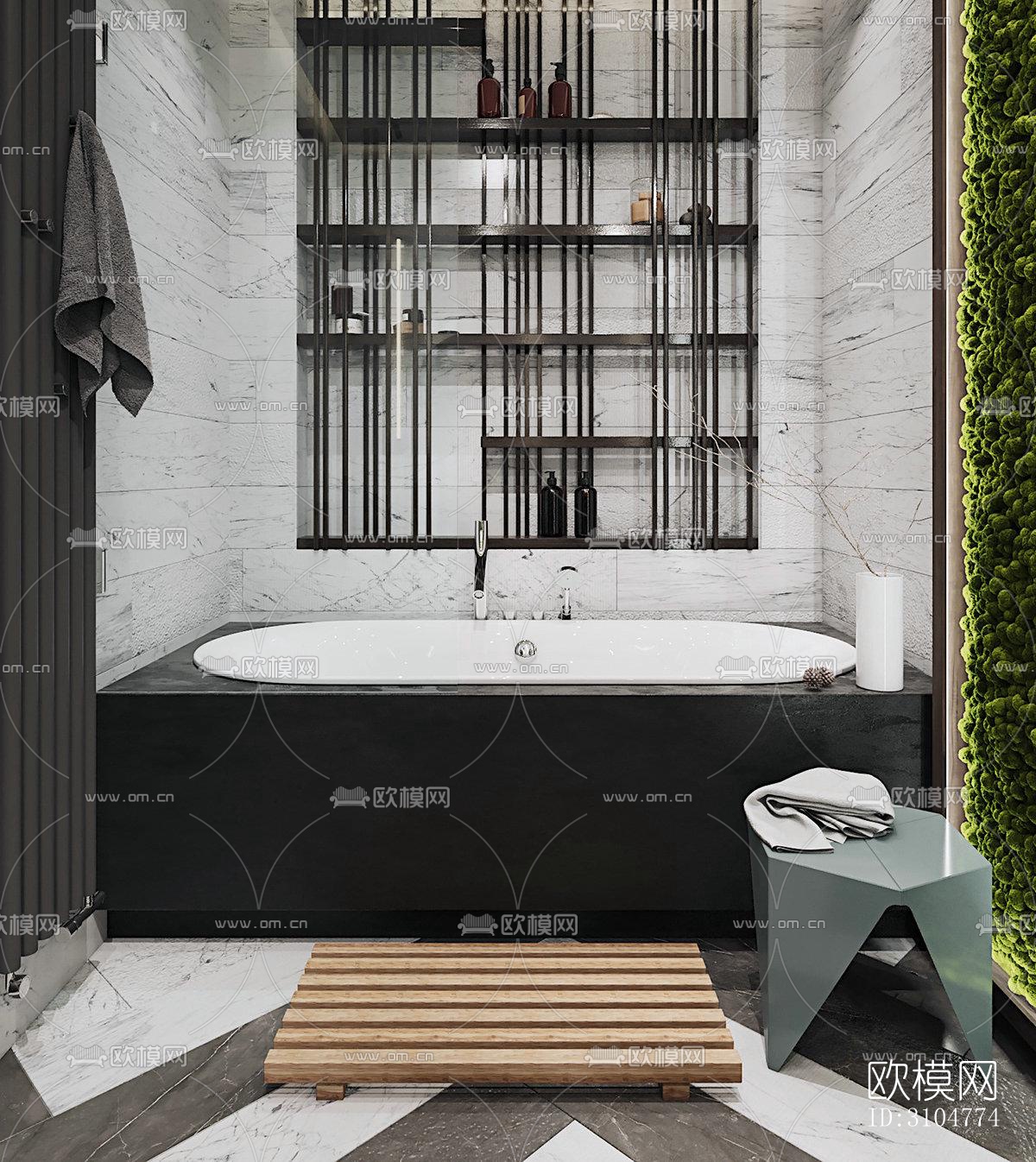 高级灰卫生间效果图下载（渲染图2）