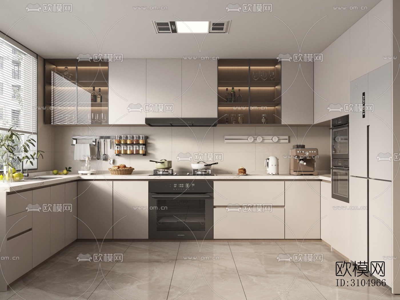 现代厨房效果图下载（渲染图2）