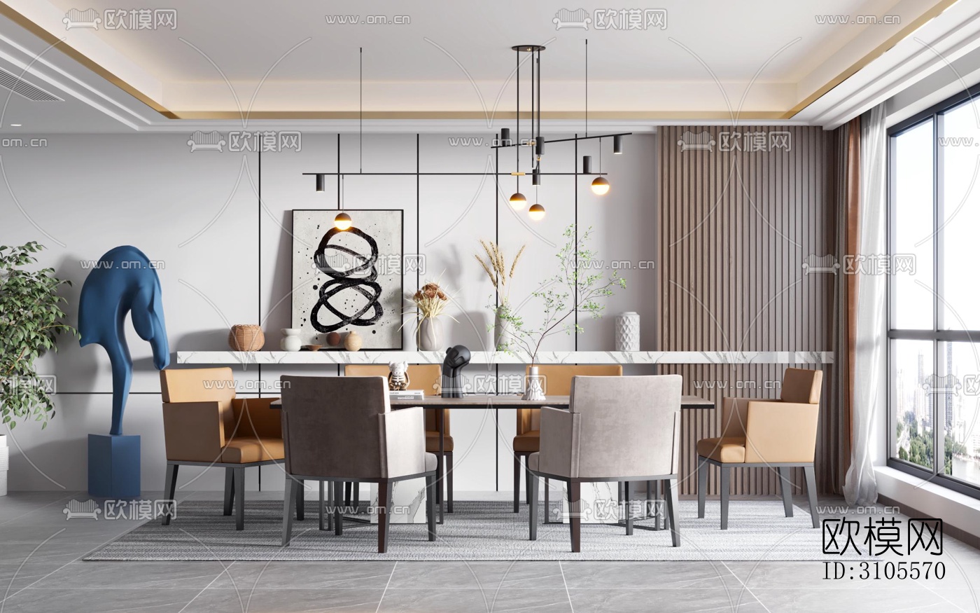 现代餐厅效果图下载（渲染图1）