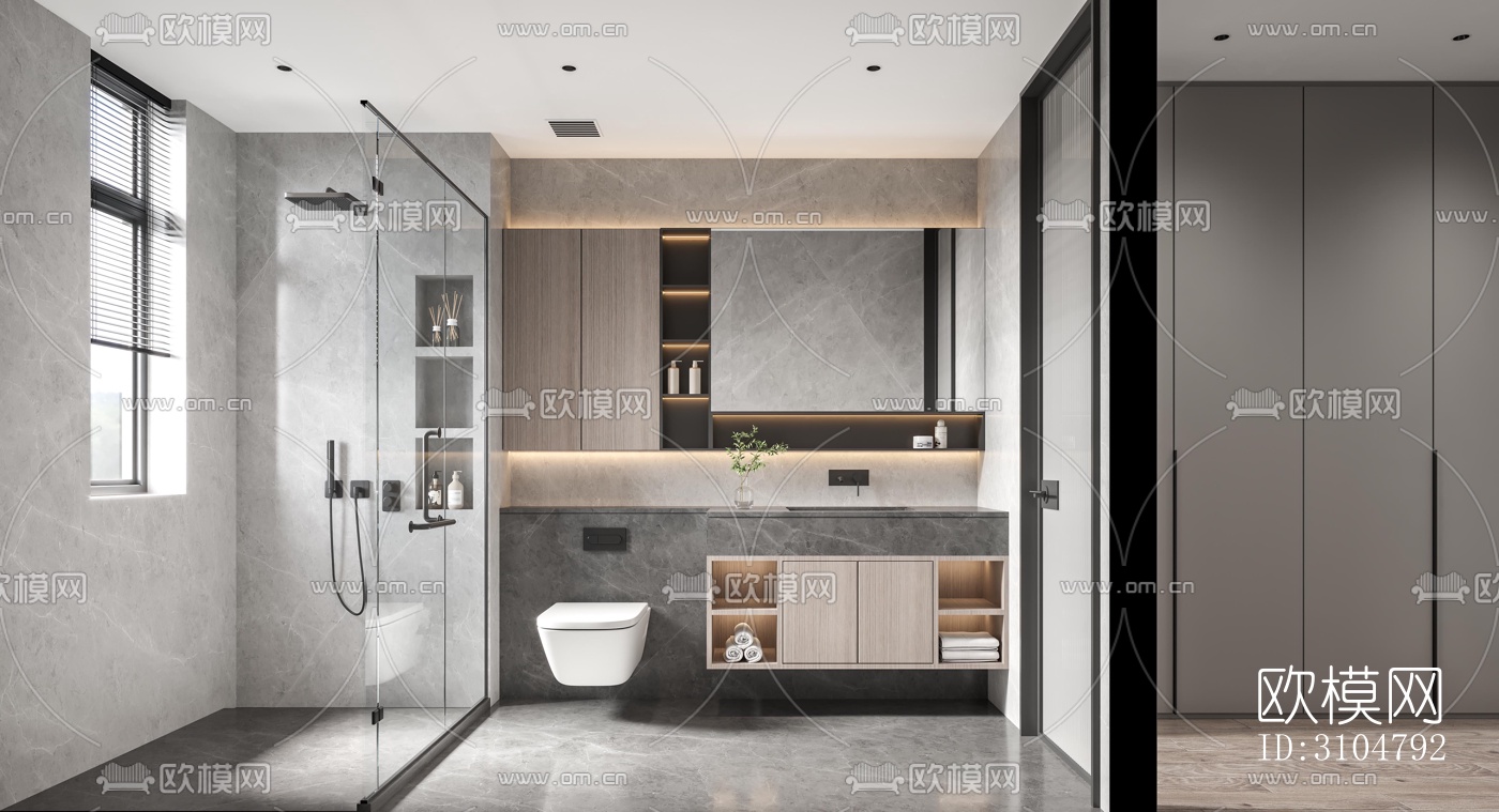 高级灰卫生间效果图下载（渲染图3）