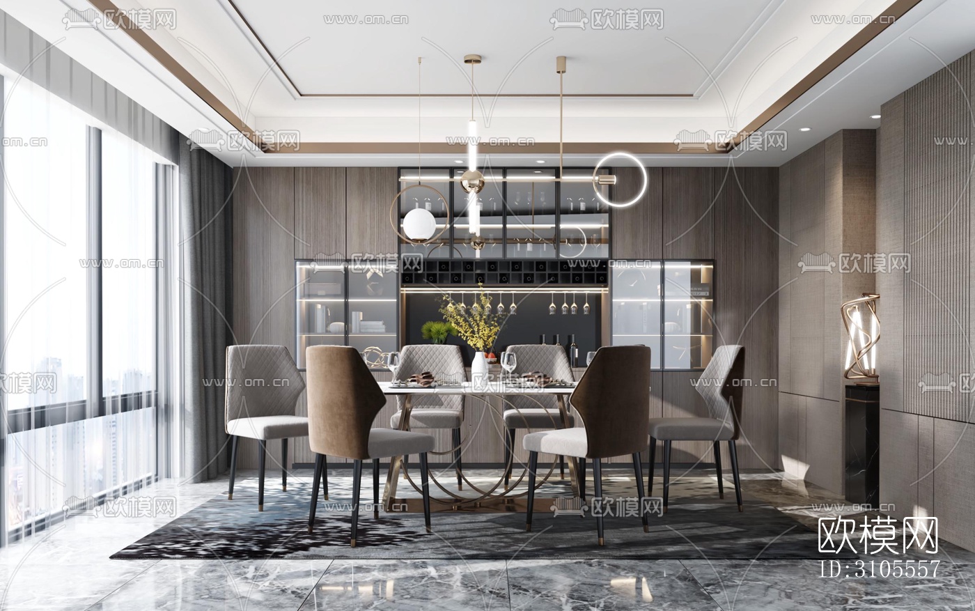 现代餐厅效果图下载（渲染图1）