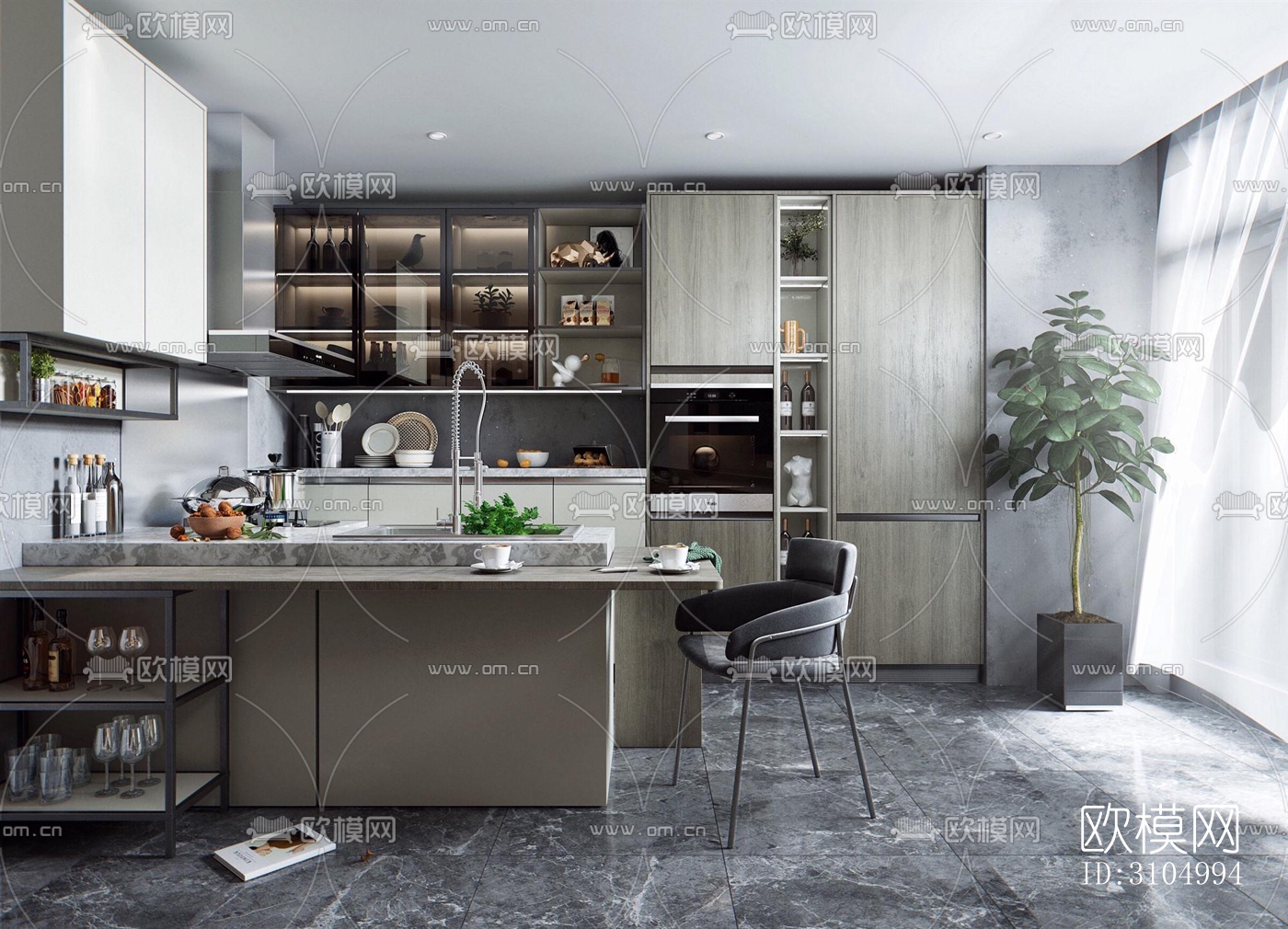 现代厨房效果图下载（渲染图5）