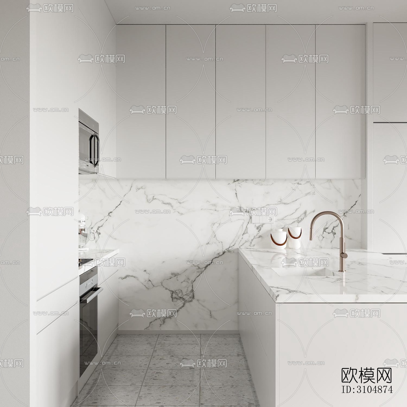 奶油风厨房效果图下载（渲染图5）