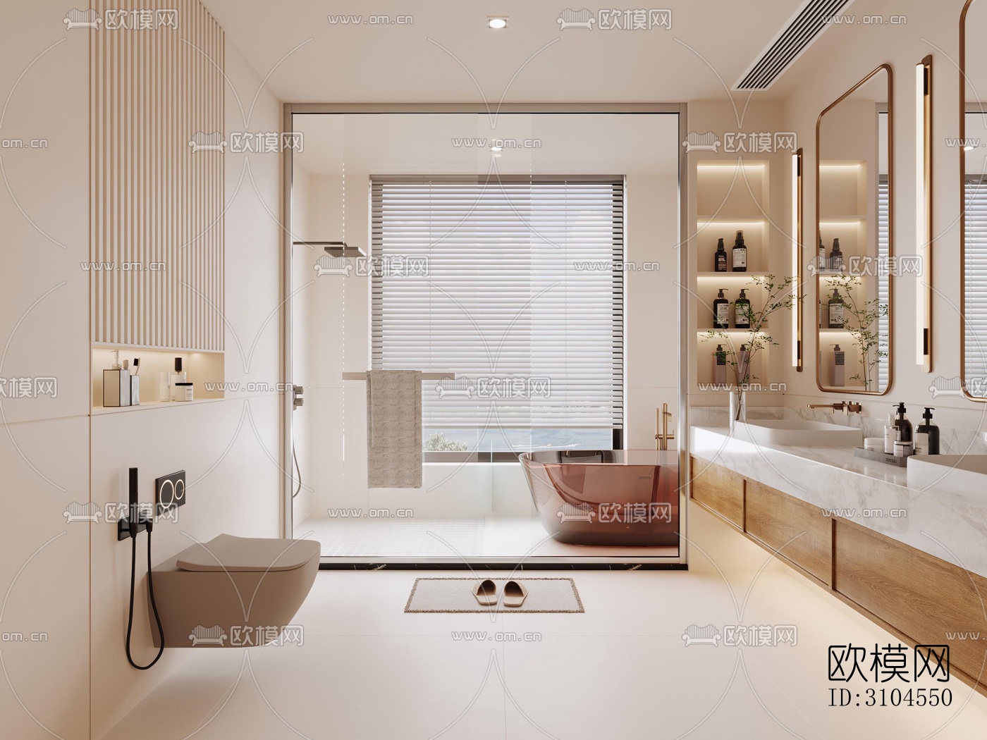 奶油风卫生间效果图下载（渲染图4）