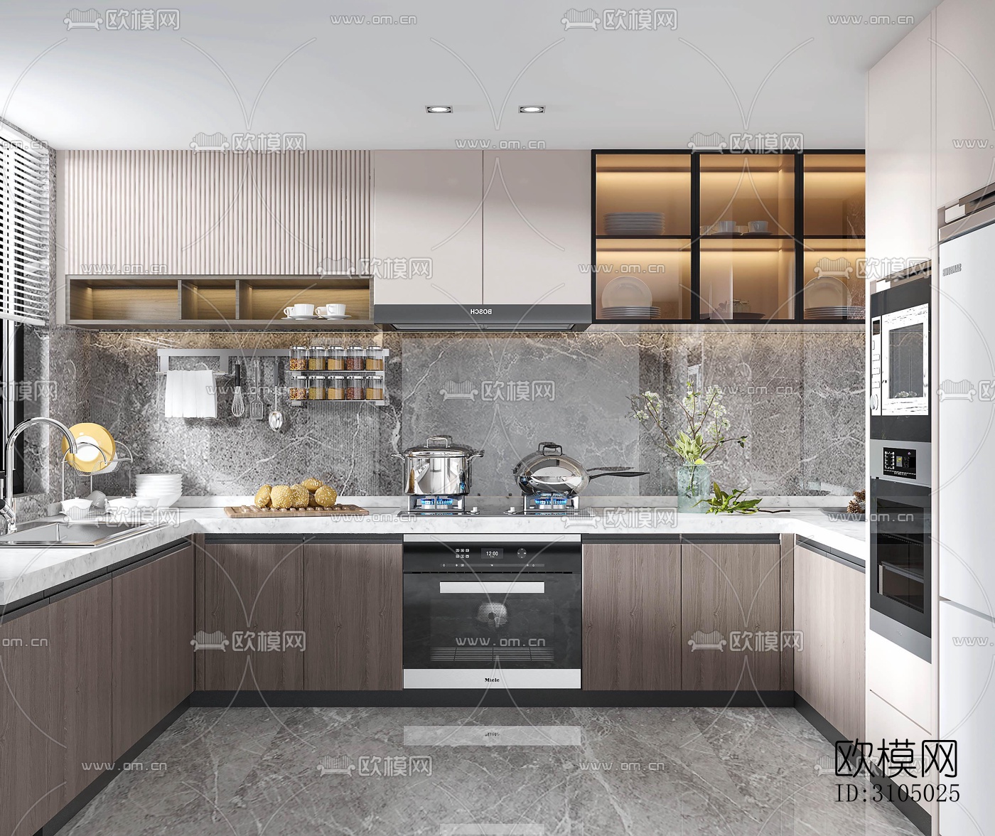 现代厨房效果图下载（渲染图2）