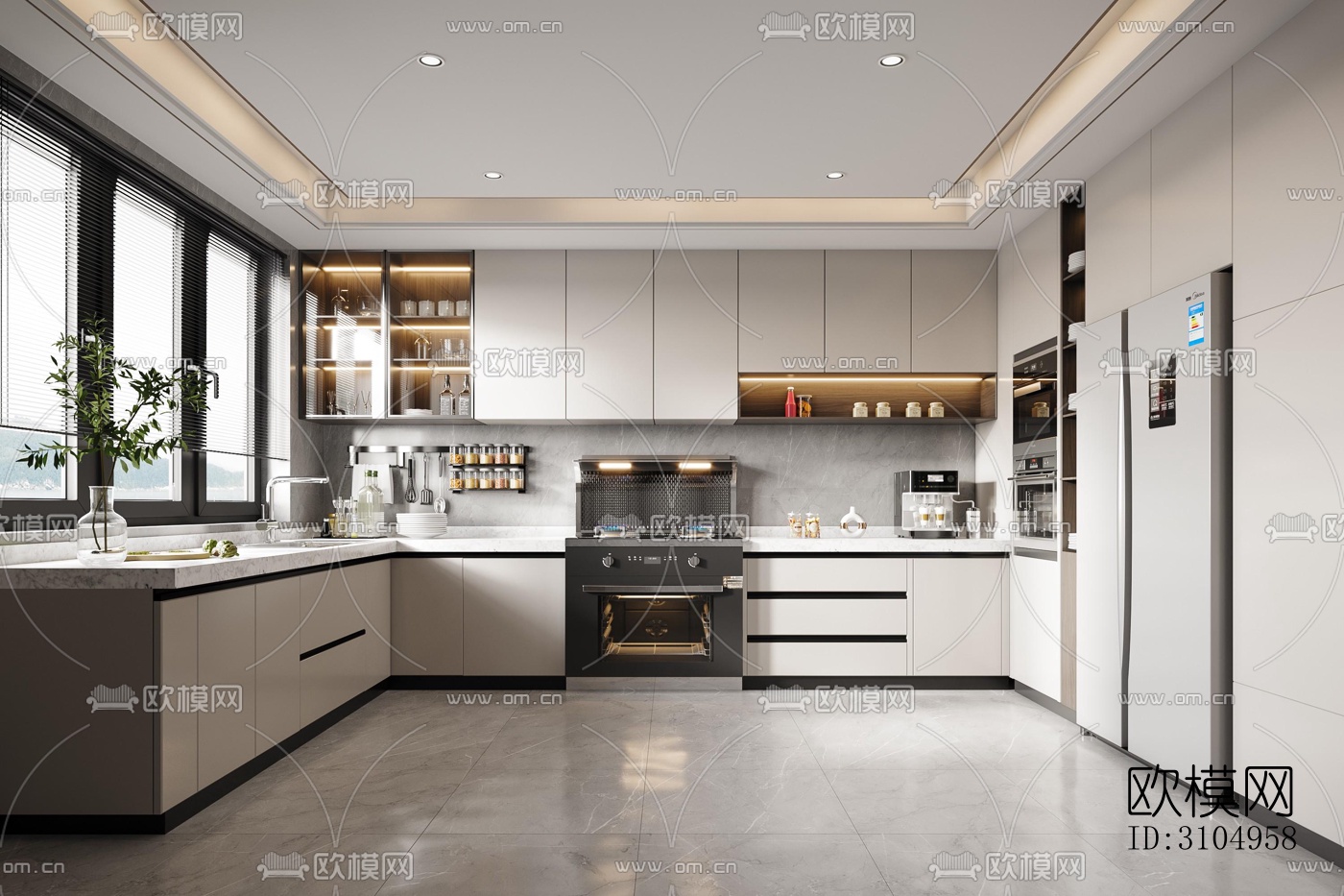 现代厨房效果图下载（渲染图4）