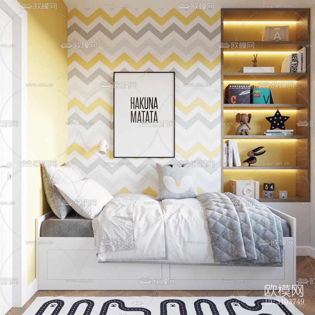 北欧儿童房效果图下载（渲染图1）