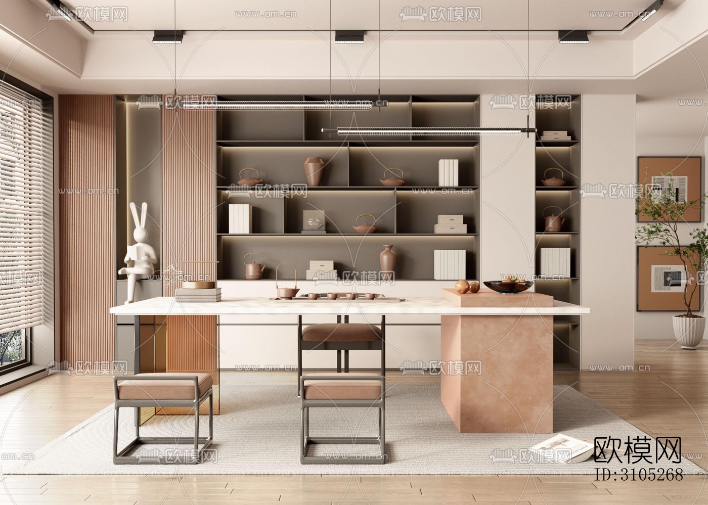 新中式茶室效果图下载（渲染图5）