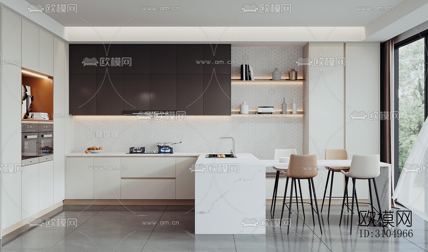 现代厨房效果图下载（渲染图1）