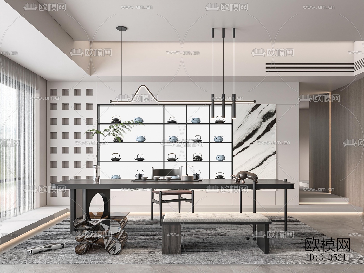 新中式茶室效果图下载（渲染图1）