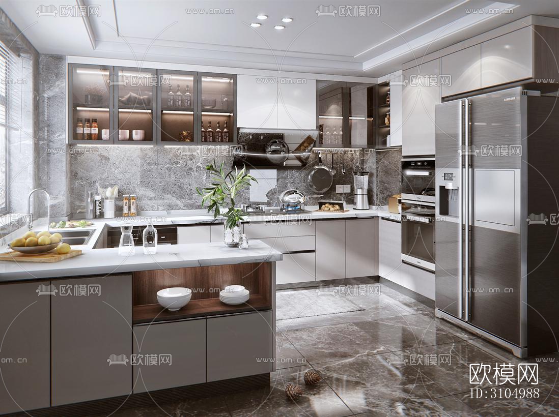 现代厨房效果图下载（渲染图4）