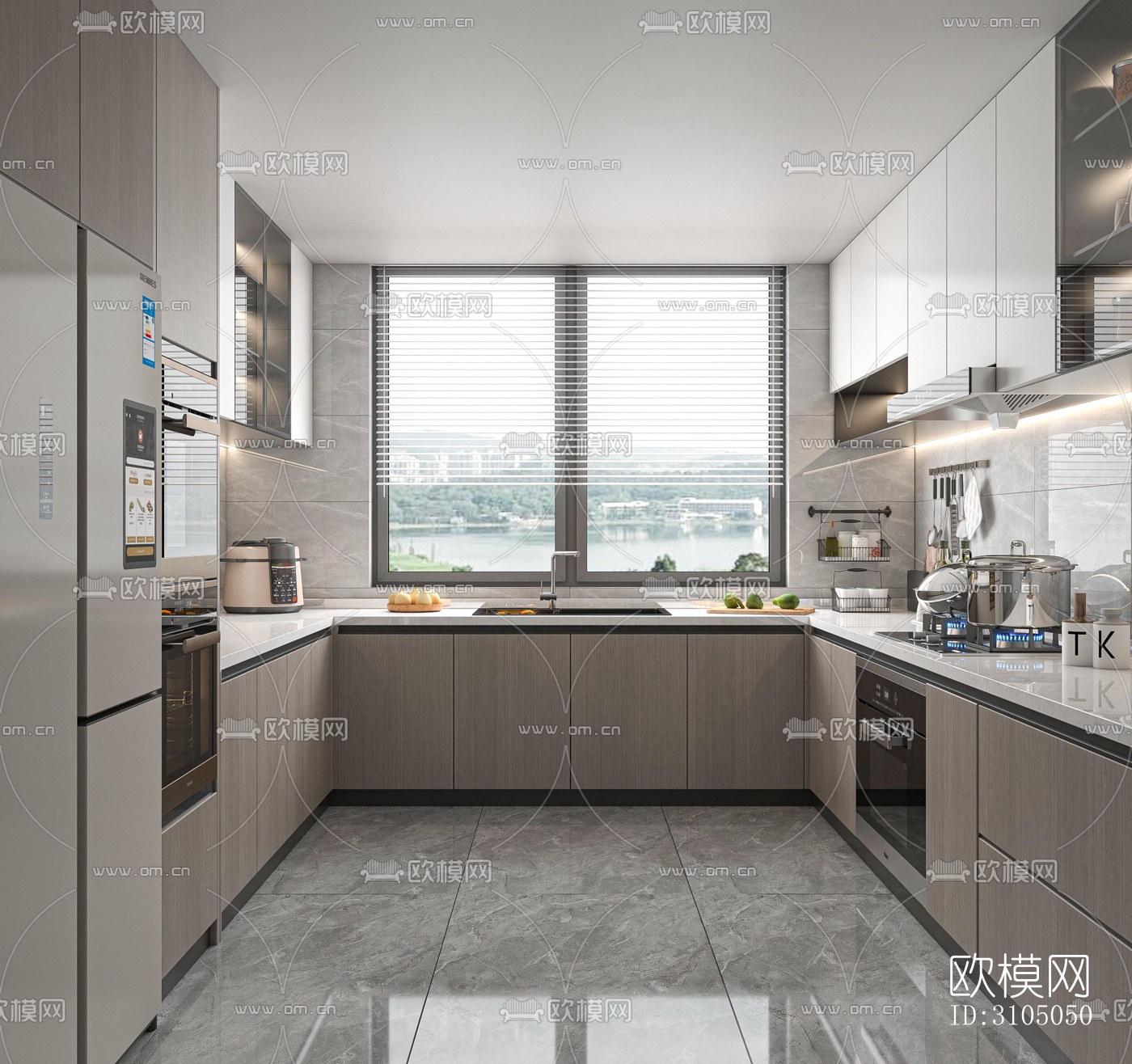 现代厨房效果图下载（渲染图1）