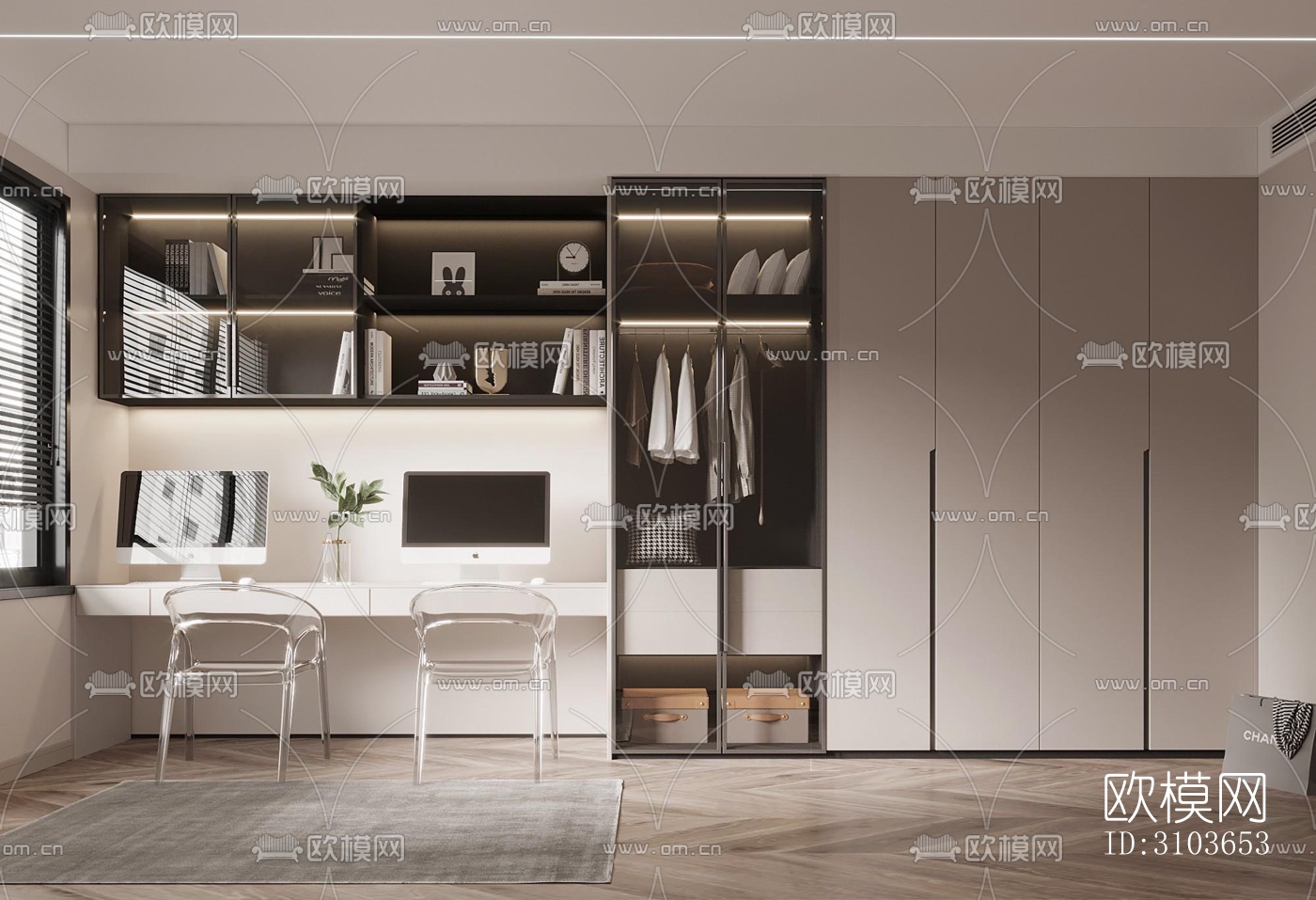 现代书房效果图下载（渲染图2）