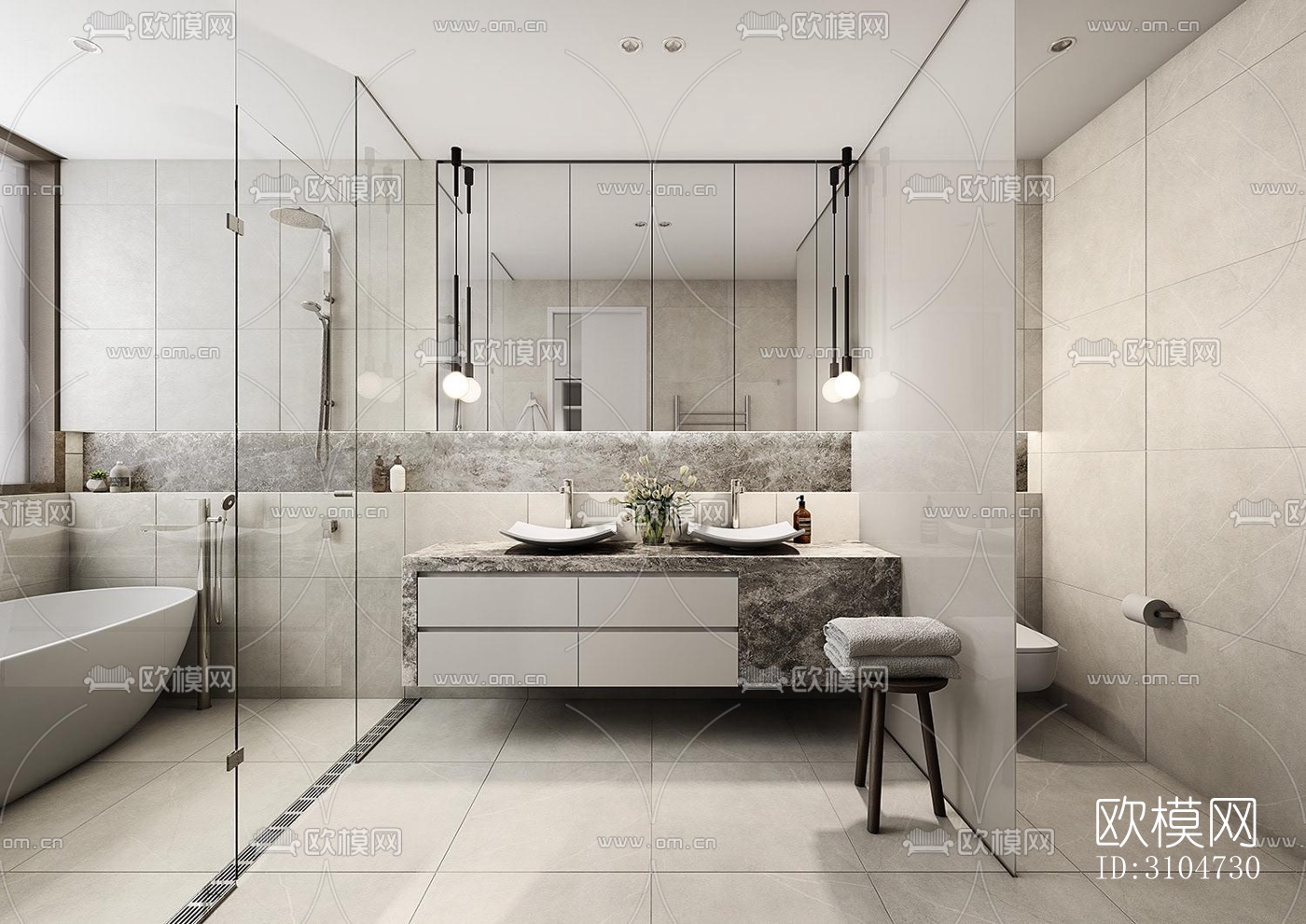 现代卫生间效果图下载（渲染图3）