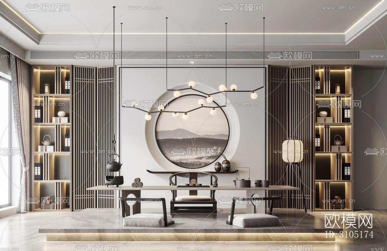 新中式茶室效果图下载（渲染图1）