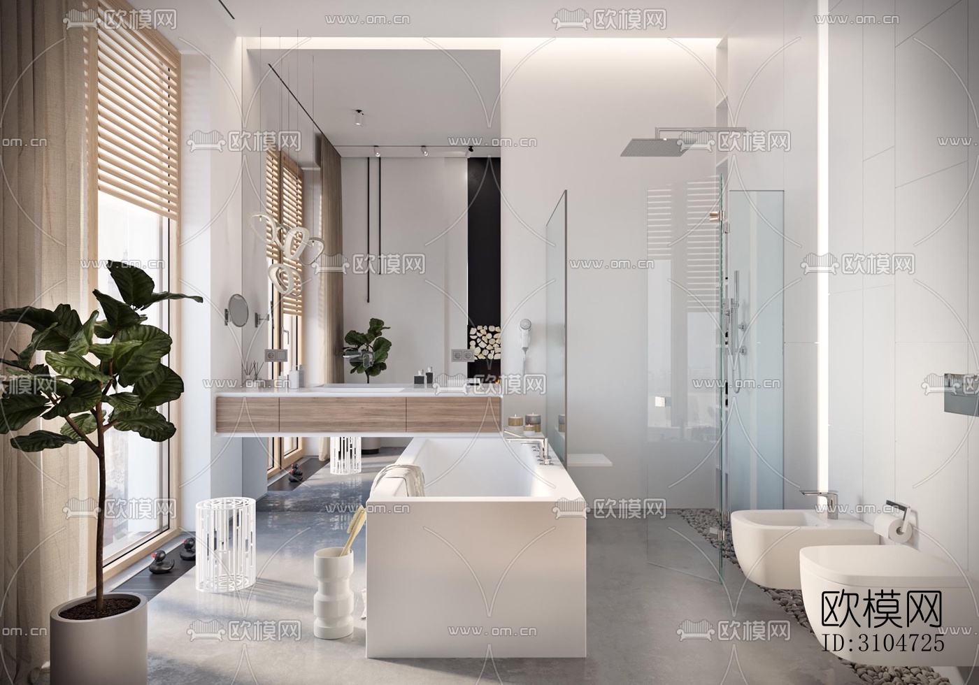 现代卫生间效果图下载（渲染图1）