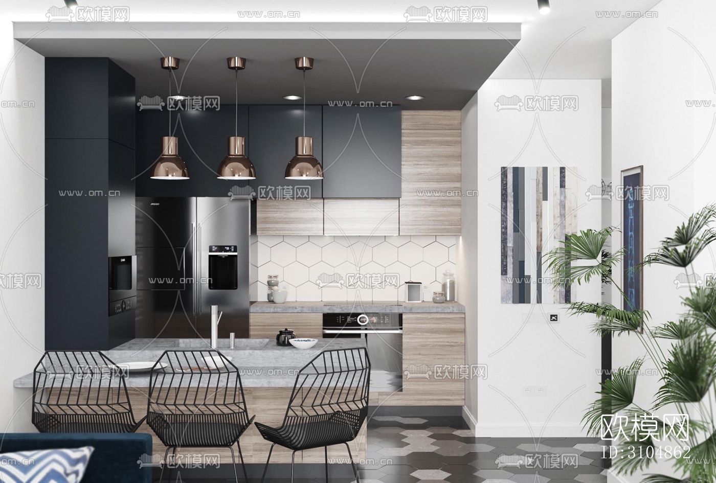 北欧厨房效果图下载（渲染图3）