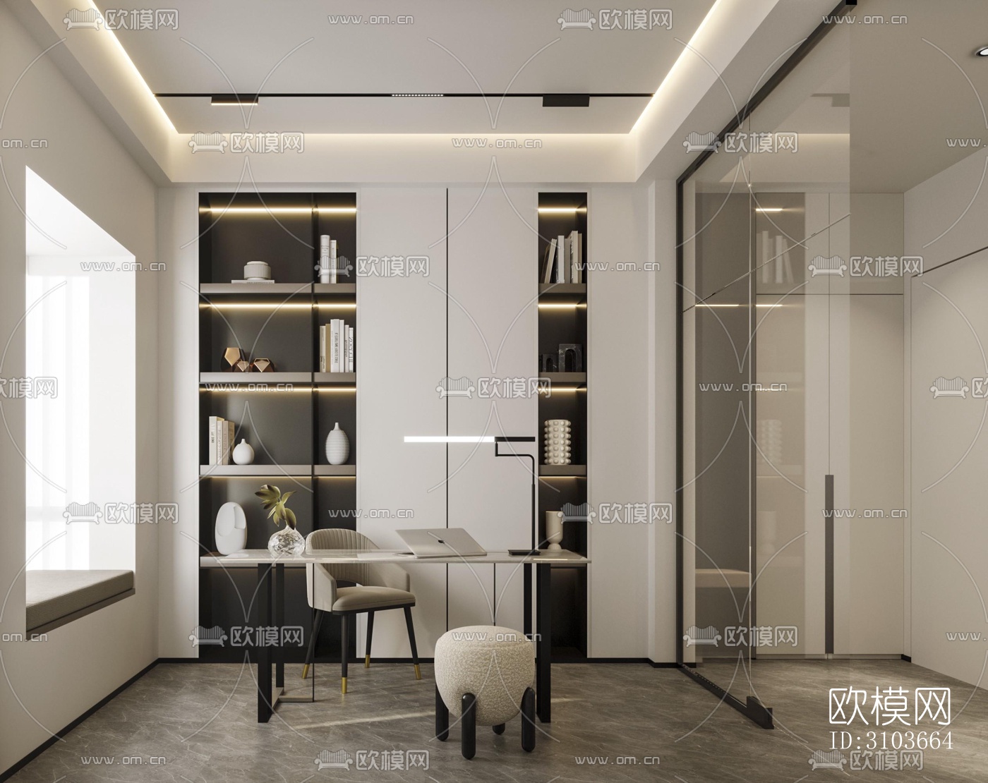 现代书房效果图下载（渲染图1）