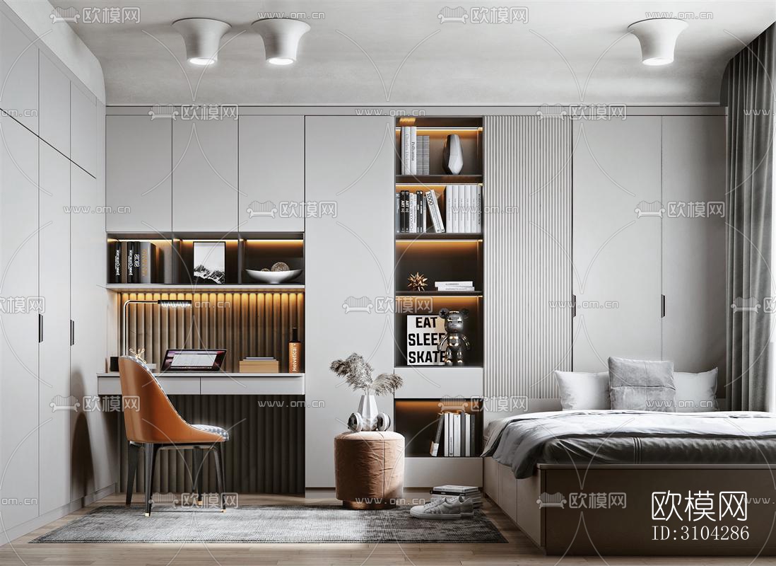 现代卧室效果图下载（渲染图1）